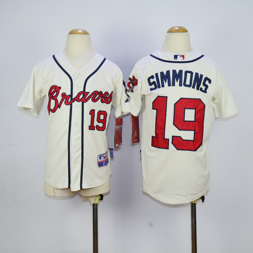 Youth Atlanta Braves #19 Simmons Cream MLB Jerseys
